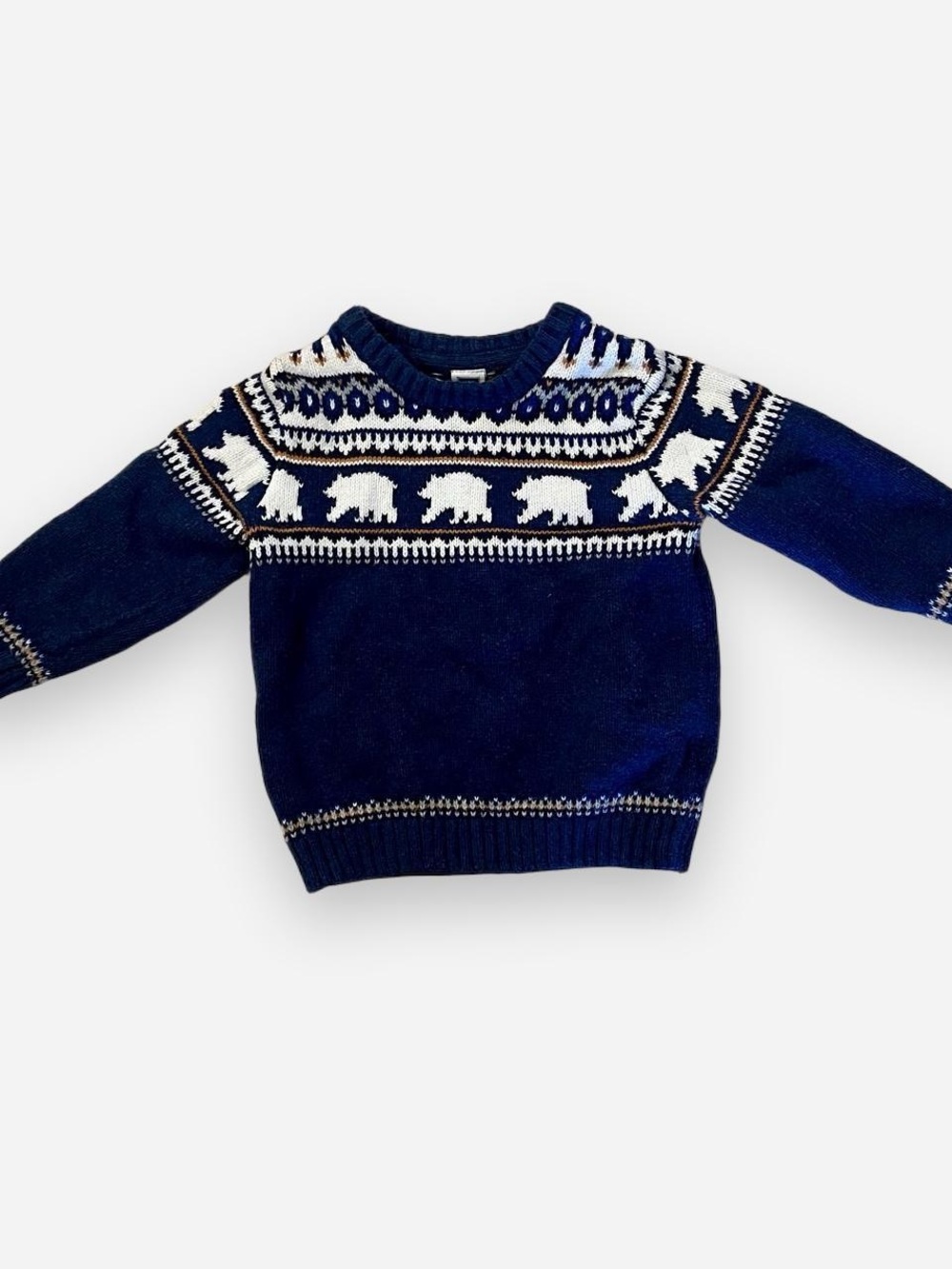 Janie and Jack Navy Crewneck Polar Bear Fair Isle Sweater.